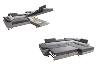 Robin Saturn Premium Ecksofa mit Schlaffunktion, Schlafsofa mit Bettkasten und Kissen, Freistehendes Eckcouch in L-Form, verstellbare Kopfstützen, Polstergarnitur Sofa