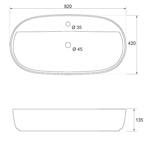 Waschbecken24 BxTxH 82x42x13,50 CM Keramik Waschbecken Aufsatzwaschbecken Waschschale Handwaschbecken Gäste-WC A299