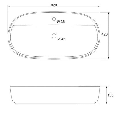 Waschbecken24 BxTxH 82x42x13,50 CM Keramik Waschbecken Aufsatzwaschbecken Waschschale Handwaschbecken Gäste-WC A299