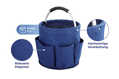 Maximex Universal Reinigungs-Caddy, Putzcenter, Blau, multifunktionaler Haushaltshelfer, geeignet für Gartengeräte und Werkzeug, 1 Hauptfach und 6 Außentaschen, aus Polyester, Ø 28 x H: 26,5 cm