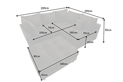 riess-ambiente.de Moderne Ecksofa Kent 220cm grau Samt Sofa Federkern inkl. Hocker und Kissen Wohnlandschaft Couch Eckcouch