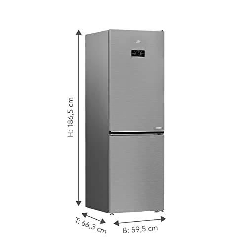 Beko B5RCNE366HXB freistehende Kühl-Gefrierkombination, großer Kühlschrank, 316 l, NoFrost, Smooth Fit: 90 Grad Türöffnung, 3 Gefrierschubladen, 0°C-Zone, HarvestFresh, Türalarm, Edelstahl-Look