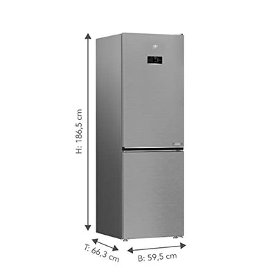 Beko B5RCNE366HXB freistehende Kühl-Gefrierkombination, großer Kühlschrank, 316 l, NoFrost, Smooth Fit: 90 Grad Türöffnung, 3 Gefrierschubladen, 0°C-Zone, HarvestFresh, Türalarm, Edelstahl-Look