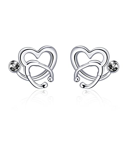 AOBOCO Ohrstecker Silber 925 Damen Ärztin Ohrringe Stecker Herz Kristall Earring Schmuck Geschenke Frauen Krankenschwester Medizinstudent