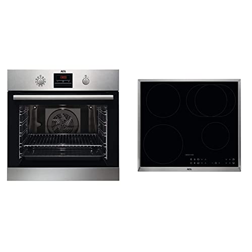 AEG BPS33102ZM Einbau-Backofen mit Pyrolytische Selbstreinigung/Grillfunktion/Display mit Uhr/Kindersicherung & IKB6431AXB Autarkes Kochfeld/Herdplatte mit Touchscreen, Topferkennung 60 cm