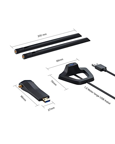 BrosTrend 1200 MBit/s USB WLAN Stick Linux für Ubuntu, Mint, Kali, Debian, Lubuntu, Xubuntu, Mate, Zorin, PureOS, Raspberry Pi 2+, Windows 11, 5GHz+ 2,4GHz, 2 X 5 dBi Wi-Fi-Antennen, USB3.0