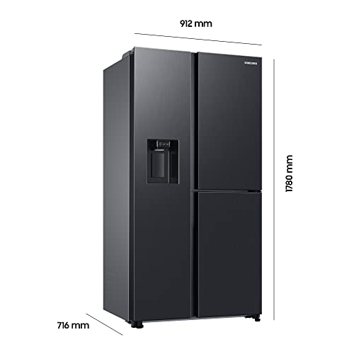 Samsung RH68B8521B1/EG Side-by-Side Kühlschrank, 178 cm, 627 ℓ, Food Showcase-Tür, Platzsparender In-Door Icemaker, Twin Cooling+, No Frost+, 4,5 ℓ Wassertank, Premium Black Steel