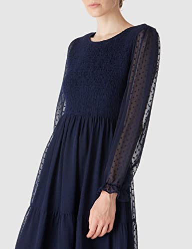 Amazon Brand - find. Damen lässiges Maxikleid Polka Dot Lange Ärmel Party-Maxikleider, Marineblau, Größe S