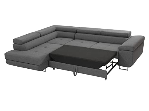 Ecksofa Torezio mit Bettkasten, Einstellbare Kopfstützen, Sofa mit Schlaffunktion, Eckcouch für Wohnzimmer, Polsterecke, L-Form Couch mit Bettfunktion, Wohnlandschaft (Seite: Rechts, Manila 18)