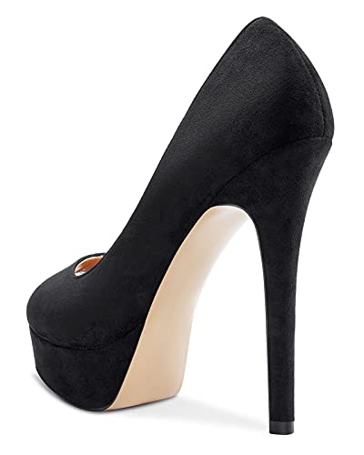 NobleOnly Damen Plattform Peep-Toes Pumps 13CM Stilettos High Heels Schwarz Wildleder Schuhe EU42