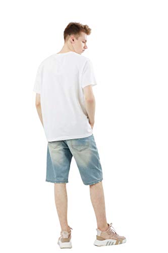 AITESEN Herren Denim Jeans Shorts Sommer Kurze Hose hellblau Ohne Guertel W28-W44 W28