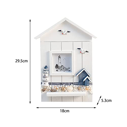 Schlüsselschrank im Mediterranen, Holz Nautischer Stil Wandmontierter Holzschlüsselhalter Aufbewahrungsbox Schrank Schlüsselkasten aus Holz Schlüsselschrank Box, Mediterraner Stil (Leuchtturm)