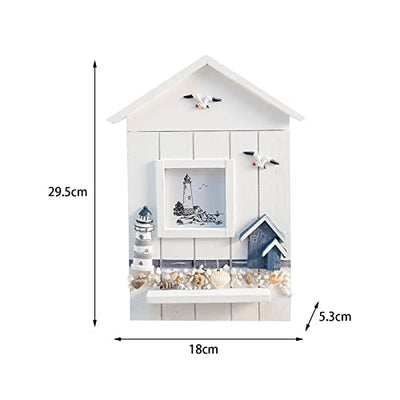 Schlüsselschrank im Mediterranen, Holz Nautischer Stil Wandmontierter Holzschlüsselhalter Aufbewahrungsbox Schrank Schlüsselkasten aus Holz Schlüsselschrank Box, Mediterraner Stil (Leuchtturm)