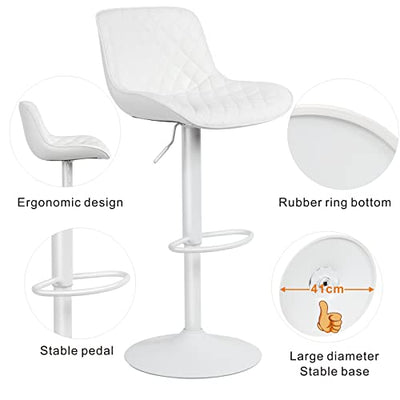 YOUTASTE Barhocker, 2er Set Tresenhocker PU-Leder Höhenverstellbar Bar Stühle Drehbar Drehstühle Mit Armlehnen,Kücheninseln Bar Stool Für Garten 180kg Kapazität-Diamant Weiß