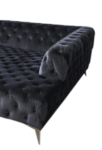 XXL Couch Federkern - KAWOLA Ecksofa Schwarz I Federkern Couch mit Recamiere rechts I Chesterfield Sofas mit Metallfüße (BxHxT) 279x71x190 I Chesterfield Ecksofa Couch I Eckcouch mit Federkern