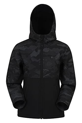 Mountain Warehouse Exodus bunt Bedruckte Softshell-Kinder-Jacke - Winddichte, Wasserabweisende, atmungsaktive Jacke aus Softshell-Stoff für Jungen und Mädchen Schwarz Camo 13 Jahre