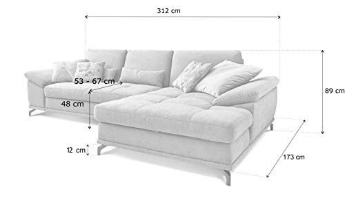 Cavadore Ecksofa Castiel mit Federkern / Großes Sofa in L-Form mit Sitztiefenverstellung und XL-Longchair / 312 x 89 x 173 / Webstoff, Flieder-Rosa