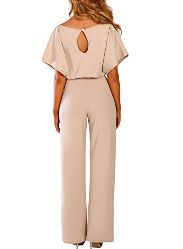 HAPPY SAILED Damen Langarm O-Ausschnitt Elegant Lang Jumpsuit Overall Hosenanzug Playsuit Romper Aprikose,M