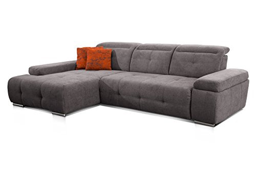 CAVADORE Ecksofa Mistrel mit Longchair XL links / Große Eck-Couch im modernen Design / Inkl. verstellbaren Kopfteilen / Wellenunterfederung / 273 x 77 x 173 / Kati Fango