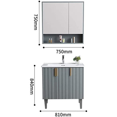 JRZTC Badezimmerschrank-Kombination Bodenstehender Holz-Badezimmerschrank Spiegelschrank Waschtisch-WC Keramik-Waschbecken-Schrank Waschbeckenunterschrank-Schrank