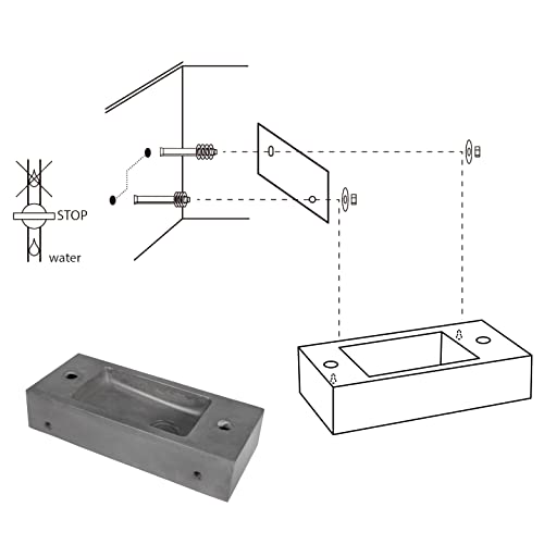 Differnz Jax Waschbecken klein - Handwaschbecken Beton Grau - Armaturen Matt Schwarz - Seifenspender - Wasserhahn Rechts - Waschtisch - 42 x 18.5 x 9 cm