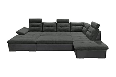 Kabs Polsterwelt Wohnlandschaft Jakarta III dunkelgrau Ottomane rechts U-Form mit Schlaffunktion 324 x 107 x 170 cm - Moderne Couch mit Bettkasten, verstellbaren Armlehnen & Kopfstützen Rücken echt