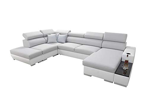 Wohnlandschaft Ecksofa Picanto mit Schlaffunktion Bettkasten Groß XXL Big Sofa Gewebe Kunstleder Grau Schwarz Blau Lila U-Form 26 (Links, Sawana 14 + Ekj 5)