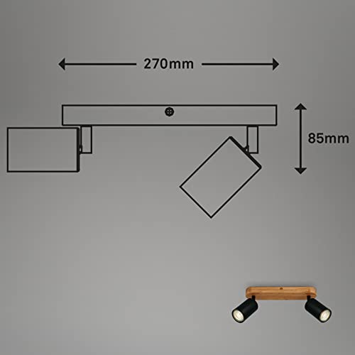 BRILONER Leuchten - Deckenlampe retro mit Holz, 2-flammige Deckenleuchte vintage, 2x GU10 Fassung, verstellbarer LED Spot, rustikaler Deckenspot, Schwarz-Holz, 270x60x85 mm, 2922-025