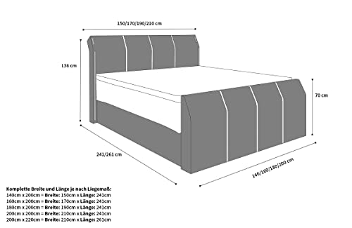 Sofa Dreams Boxspringbett Paris Mikrofaser Polsterbett mit Stauraum Hotelmatratze LED Licht 140x200 160x200 180x200 200x200 200x220 (200 x 220 cm, Hellgrau-Schwarz-m12)