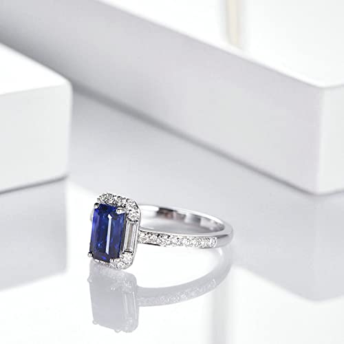 18 Karat (750) Weißgold Ehering, Verlobungsring Damen Runder Eingelegter Blauer Saphir Von 1,4 ct Mit Diamant Von 0,37 ct Ring Größe 45 (14.3)