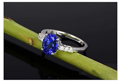 18 Karat (750) Weißgold Vintage Ringe, Verlobungsring Ovaler Blauer Tansanit 2,26 ct Weißer Diamant 0,15 ct Ring Größe 53 (16.9)