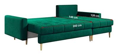 MKS MEBLE Ecksofa Wohnzimmer - Wohnlandschaft - L-Form Couch mit Schlaffunktion - Bettsofa - Wohnzimmer L Couch - Polstersofa mit Bettkasten - Astra Dunkelgrün