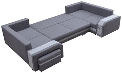 MKS MEBLE Ecksofa mit Hocker und Schuublade - U-Form Sofa Mit Schlaffunktion - Wohnlandschaft - Ausklappbar Bettsofa - Wohnzimmer U Couch - Polstersofa mit Bettkasten ASSAN U