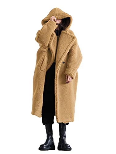 ORANDESIGNE Damen Jacken Mäntel Winterparka Frauen Winter Warm Outwear Vintage Oversize Lang Plüschjacke Cardigan Wärmemantel Ubergangsjacke Khaki 3XL