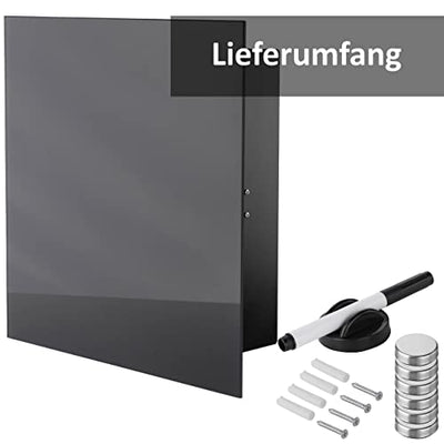 Schlüsselkasten modern mit Glas Magnettafel - Memoboard magnetisch mit 6 Magneten und Stift - Schlüsselschrank groß mit 20 Haken 33x33x6,8cm anthrazit