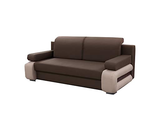 mb-moebel Modernes Sofa Schlafsofa Kippsofa mit Schlaffunktion Klappsofa Bettfunktion mit Bettkasten Couchgarnitur Couch Sofagarnitur 3er LEVIN02 (Braun + Beige)