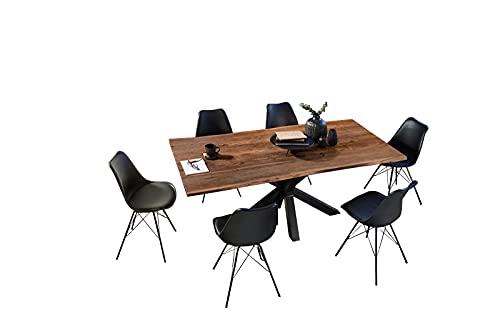 SAM Esszimmertisch 180x90cm Toledo, echte Baumkante, Akazienholz nussbaumfarben, massiver Baumkantentisch mit Spider-Gestell Mattschwarz, FSC® 100% Zertifiziert