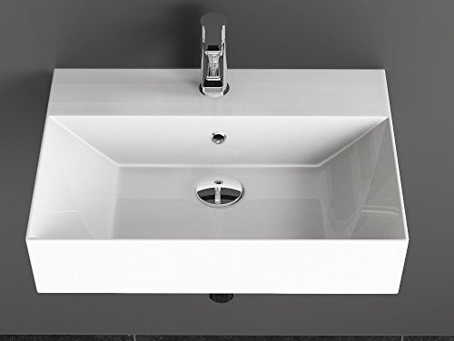 Aqua Bagno | Design Waschbecken Hängewaschbecken Aufsatzwaschbecken Waschtisch aus hochwertiger Keramik eckig KS.60 | 60 x 42 cm | Weiß