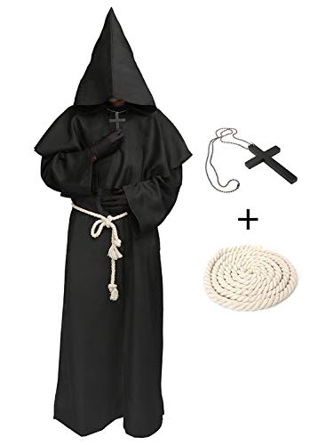 chuangminghangqi Mönch Robe Prister Gewand Mittelalter - Kostüm Renaissance Priester Robe Halloween Cosplay (XL, Schwarz)