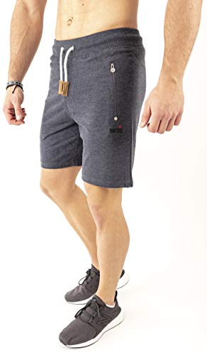 Mount Swiss Kurze Freizeithose Herren Liam I Kurze Sweatpants Herren mit Taschen - 2 Seiten- und 1 Gesäßtasche je mit Reißverschluß I Sport Shorts Herren in klassischen Farben Dunkelblau, S