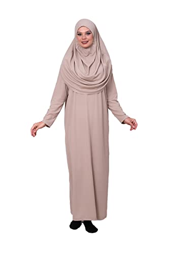 ihvan online Muslimische Kleider für Frauen, Einteiliges Langarm-islamisches Gebetskleid, Mink, XXX-Large-6X-Large