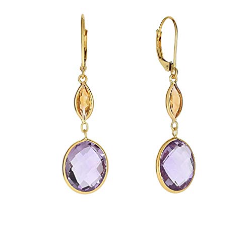 14 Karat Gelbgold 40 x 10 mm Ohrringe 5 x 3 mm Marquis Citrin 10 x 8 mm Briolette Amethyst Klappverschluss Schmuck Geschenke für Frauen, Metall, Amethyst