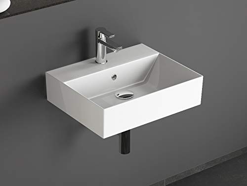 Aqua Bagno | Design Waschbecken Hängewaschbecken Aufsatzwaschbecken Waschtisch aus hochwertiger Keramik eckig KS.50 | 50 x 42 cm | Weiß