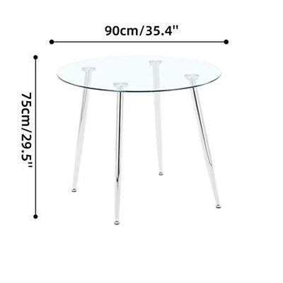 GOLDFAN Esszimmergruppe mit Glass Esstisch und 4 Stühlen Glastisch und Weiß Stuhl Runder Tisch für Wohnzimmer Küche