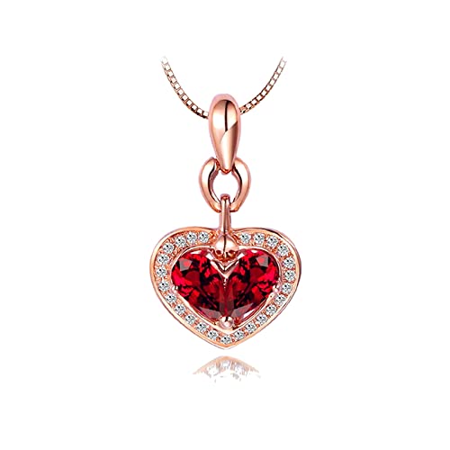 KnSam Echtgold Schmuck, Damen Halskette 18 Karat Rose Gold 750, 0.5ct Rubin Kette mit Anhänger Herz Kette Rose Gold mit Diamant, Goldkette 45-50cm, VVS Clarity