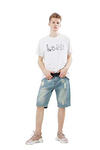 AITESEN Herren Denim Jeans Shorts Sommer Kurze Hose hellblau Ohne Guertel W28-W44 W28