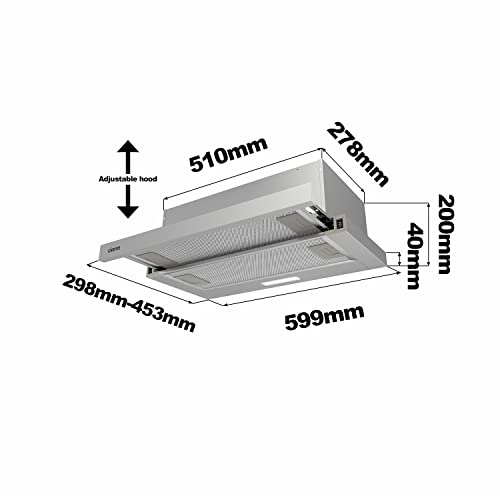 CIARRA CBCS6906D Energieeffizienz A Flachschirmhaube Dunstabzugshaube 60cm 370m³/h mit CBCF002X2 Aktivkohlefilter Integrierte Einbau Flach Abluft Umluft Abzugshaube 2 Stufen LED-Beleuchtung