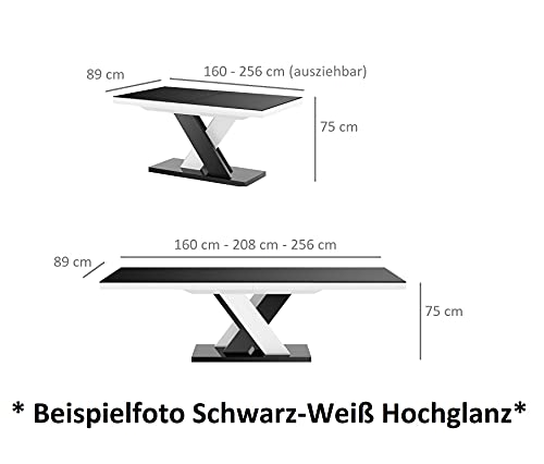 Design Esstisch Tisch HEN-111 Hochglanz ausziehbar 160 bis 256 cm (Grau - Weiß Hochglanz)