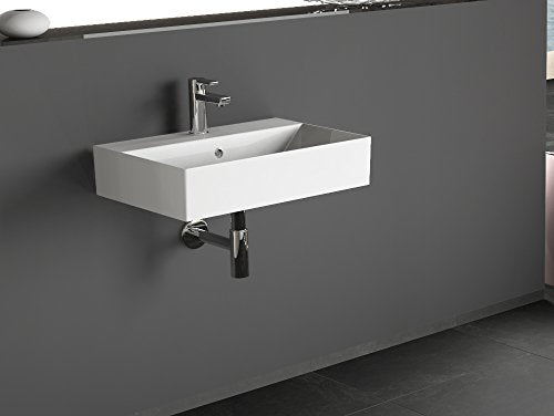 Aqua Bagno | Design Waschbecken Hängewaschbecken Aufsatzwaschbecken Waschtisch aus hochwertiger Keramik eckig KS.60 | 60 x 42 cm | Weiß