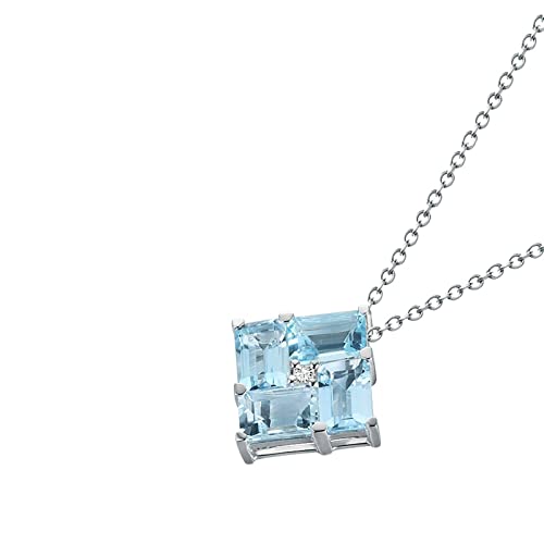 AmDxD Damen Halskette, 18 Karat Weißgold Kette Damen Klassisch Anhänger mit 2.12ct Aquamarin, Fein Frauen Schmuck, Schmuck Geburtstag Geschenke für Ehefrau, Weiß Gold, Echte Goldserie